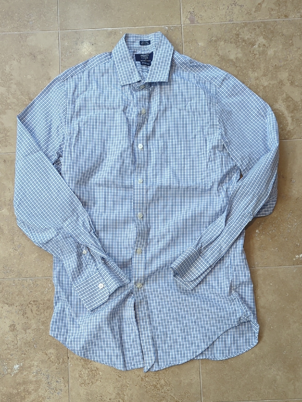 J. Crew White Checked Dress Shirt - Men's Small (14-14 1/2)